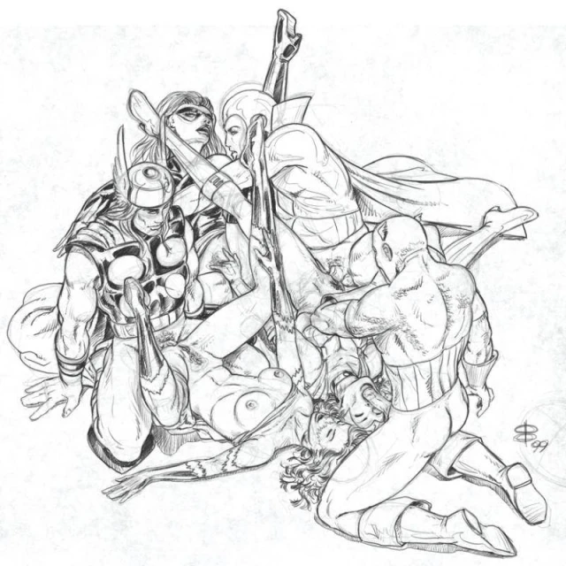 captain america+carol danvers+firestar+ms. marvel+scarlet witch+steve rogers+thor+vision+wanda maximoff