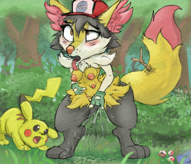 braixen+pikachu+satoshi (pokemon)