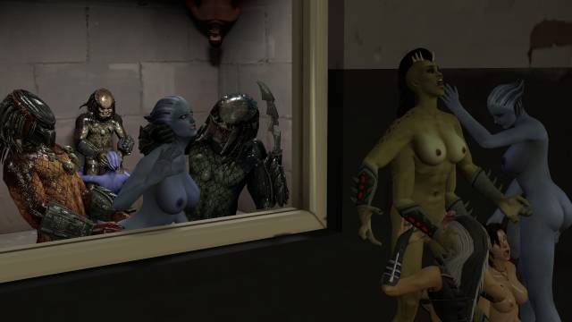 asari+lara croft+liara t'soni+predator+sheeva+sindel+yautja